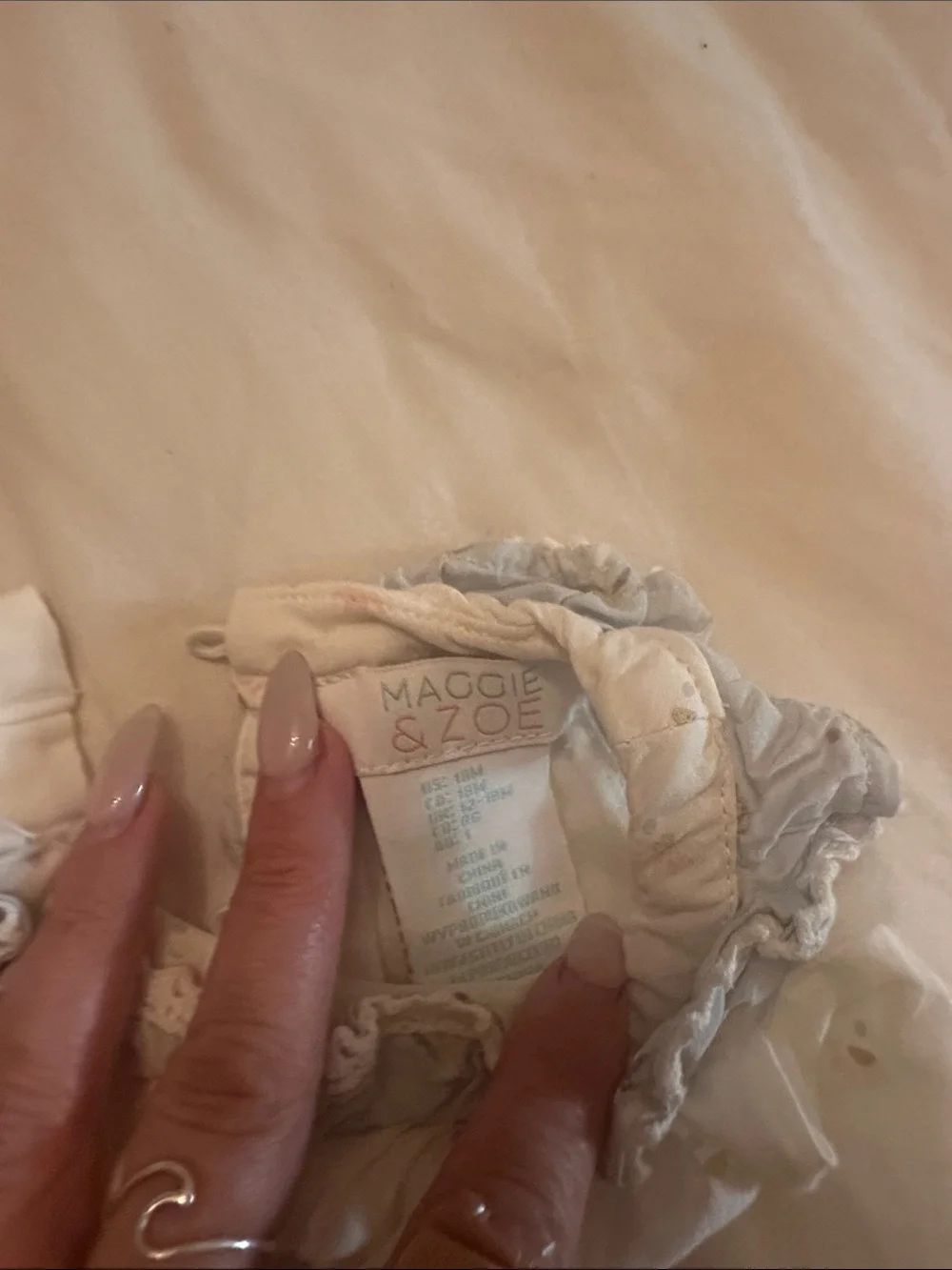 Maggie & Zoe Cream Quilted Baby Romper with Ruffle Trim